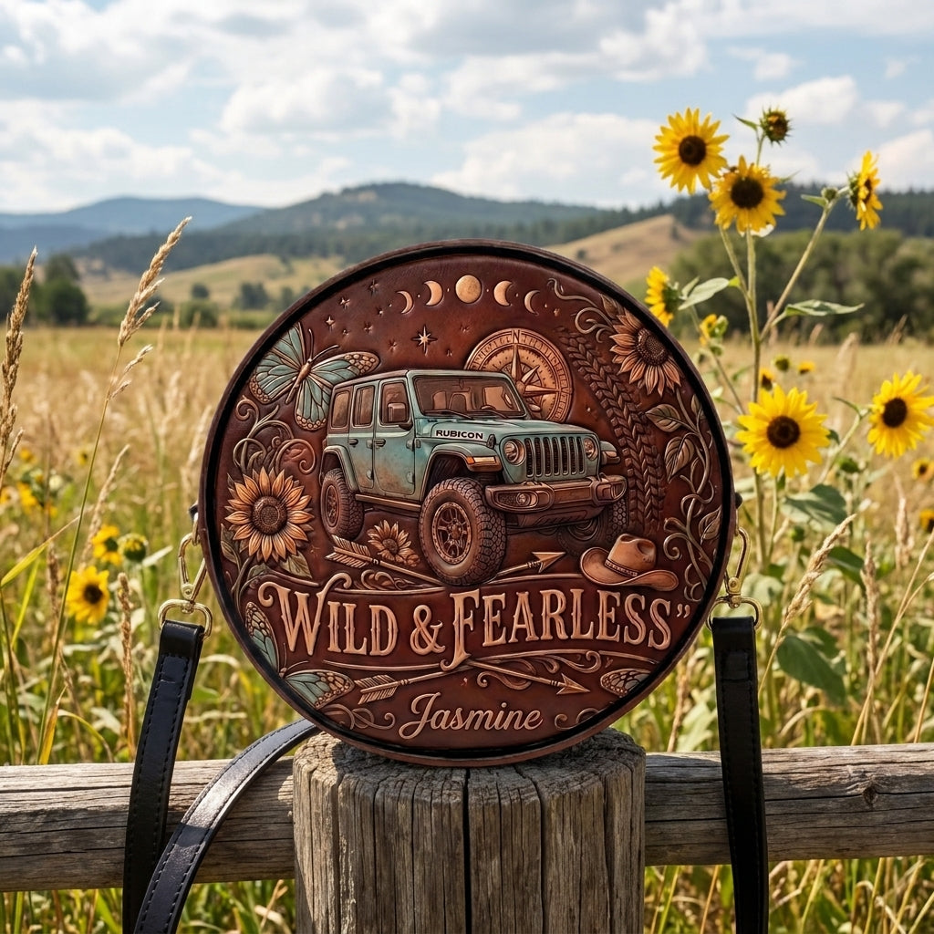 Wild & Fearless Personalized Circle Leather Crossbody Bag