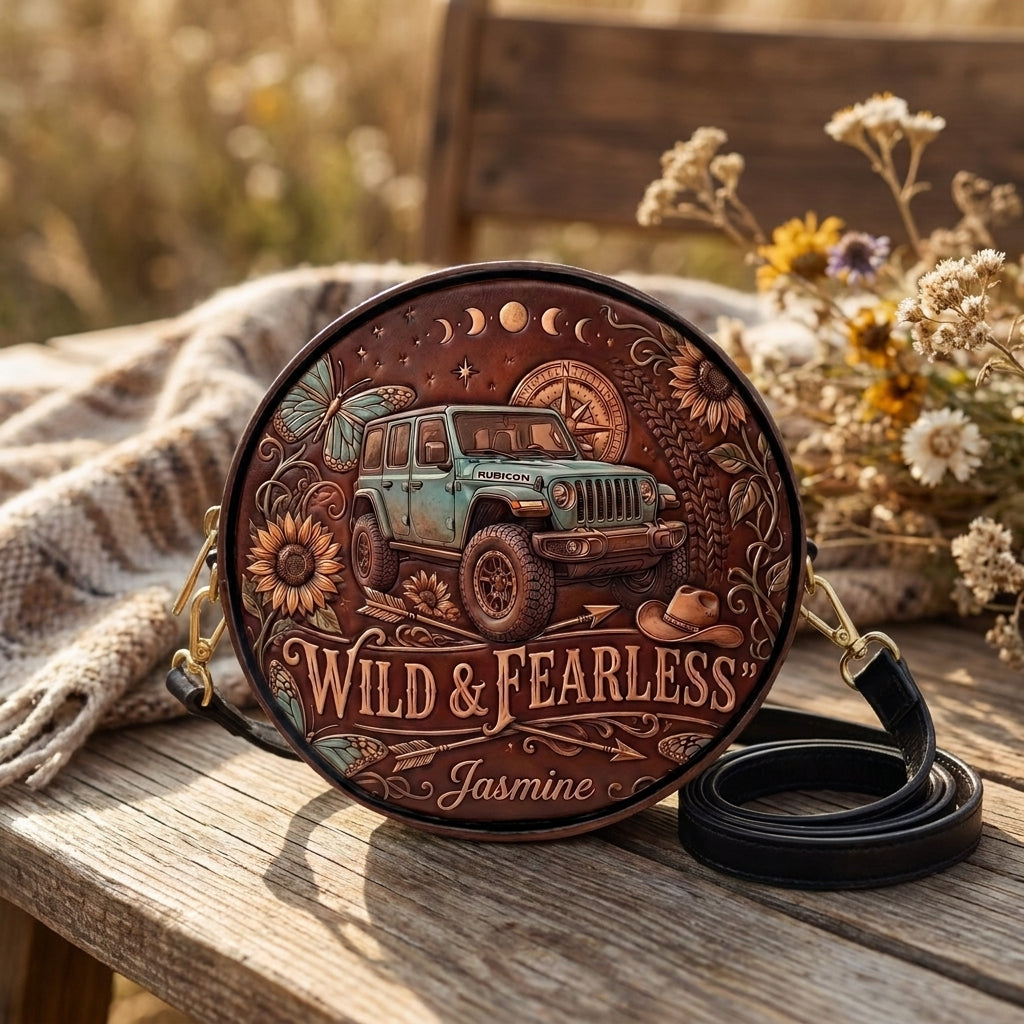 Wild & Fearless Personalized Circle Leather Crossbody Bag
