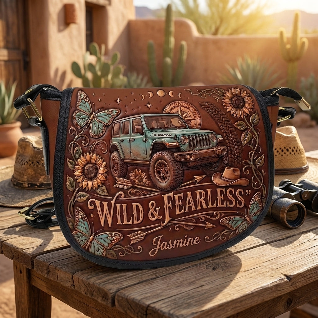 Wild & Fearless  Personalized Leather Saddle Bag