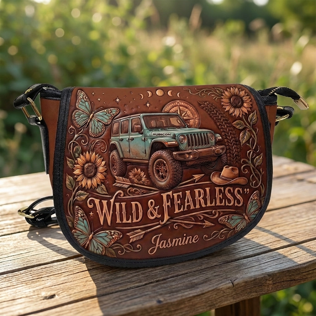Wild & Fearless  Personalized Leather Saddle Bag