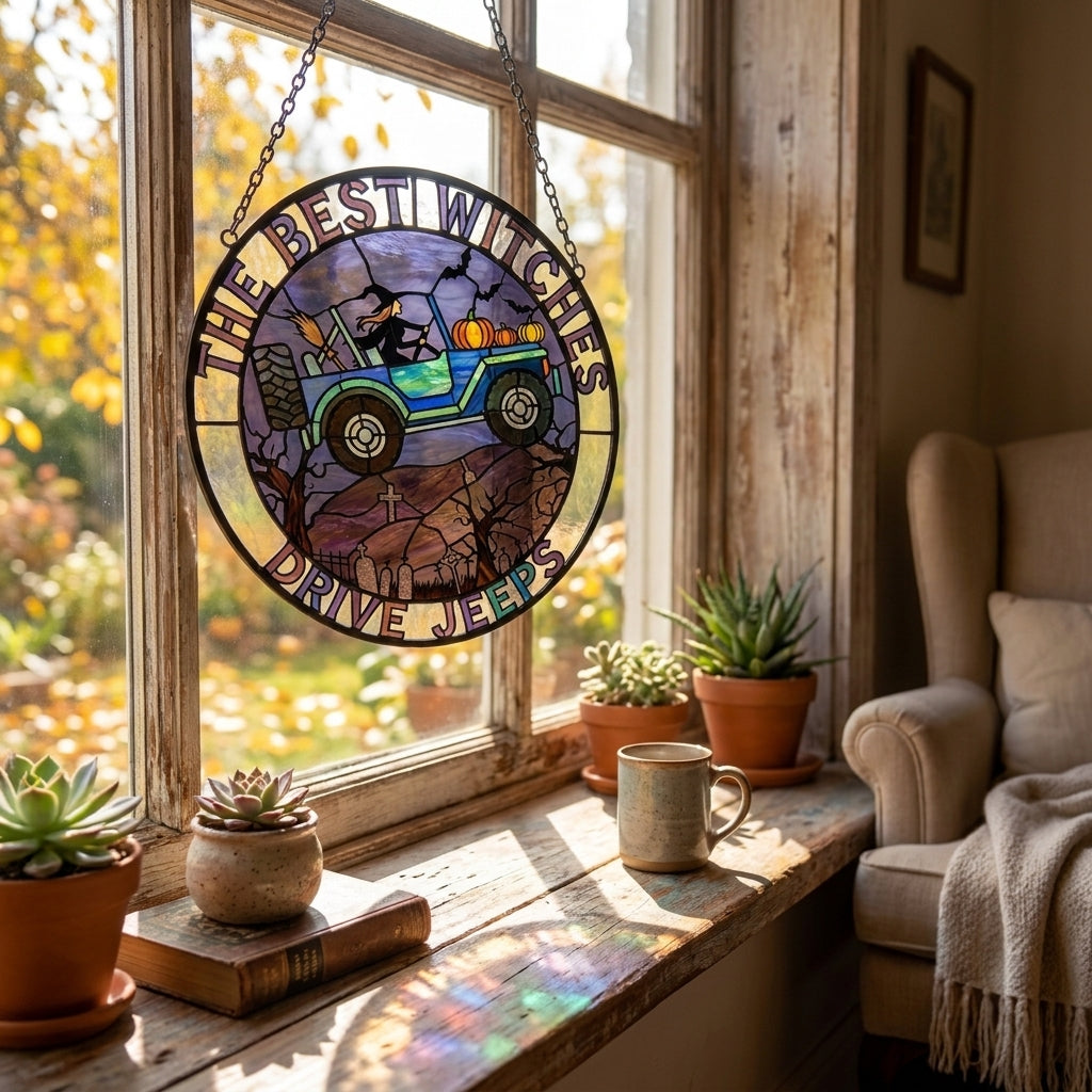The Best Witches Drive Jeeps Suncatcher Window Glass Hanging