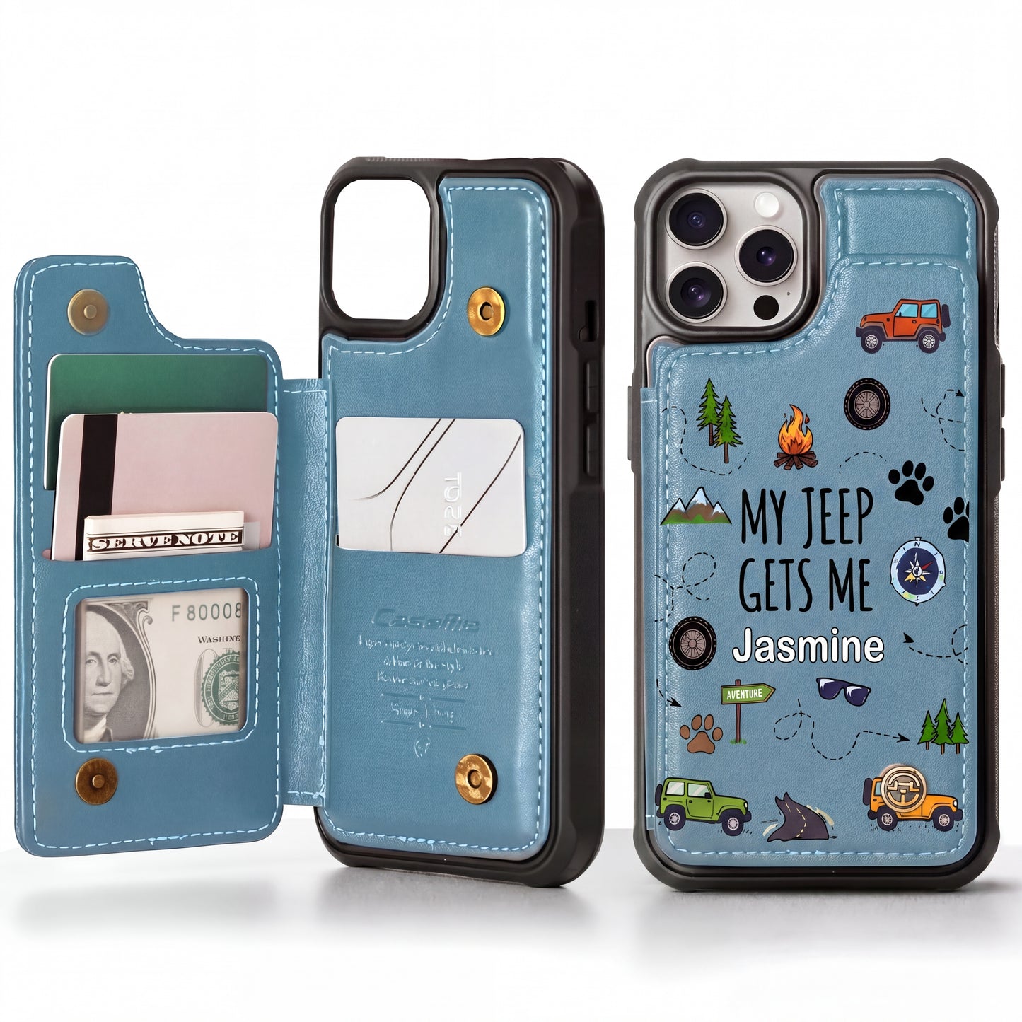 My Jeep Gets Me  Personalized Leather Flip Wallet Phone