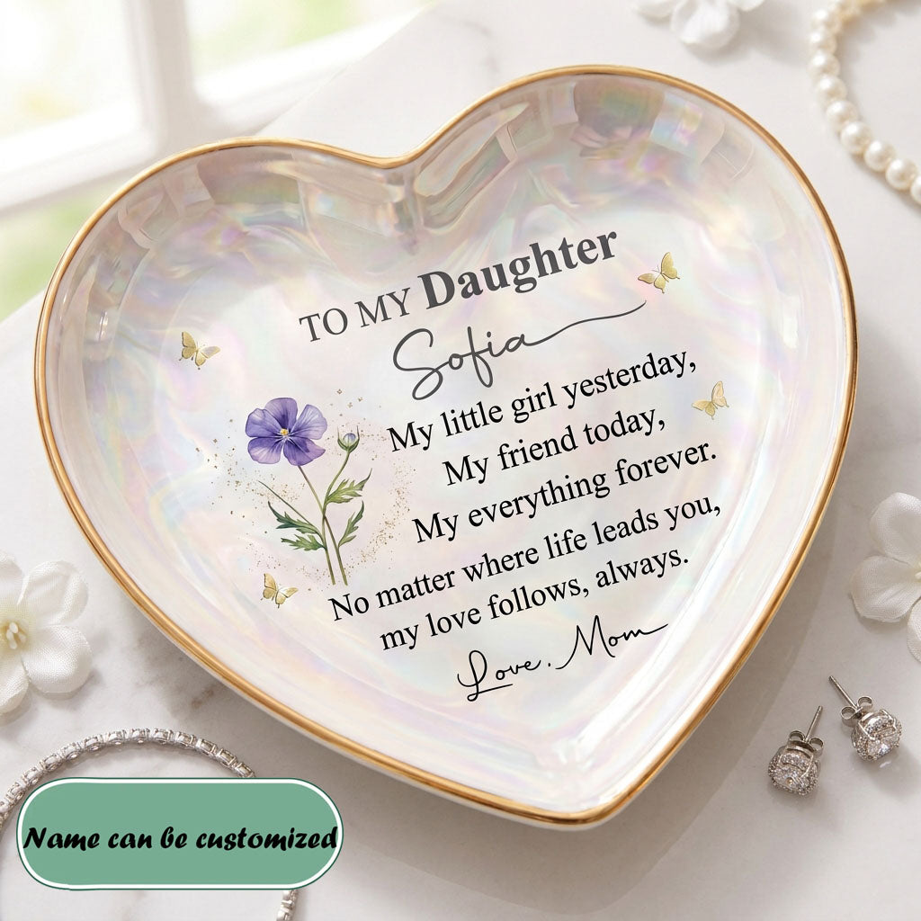 To My Daughter Personalized Heart Shaped Ceramic Ring Dish