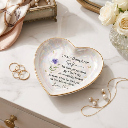To My Daughter Personalized Heart Shaped Ceramic Ring Dish