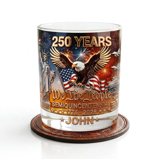 United States 250th Anniversary Personalized 11OZ Round Whiskey Glass