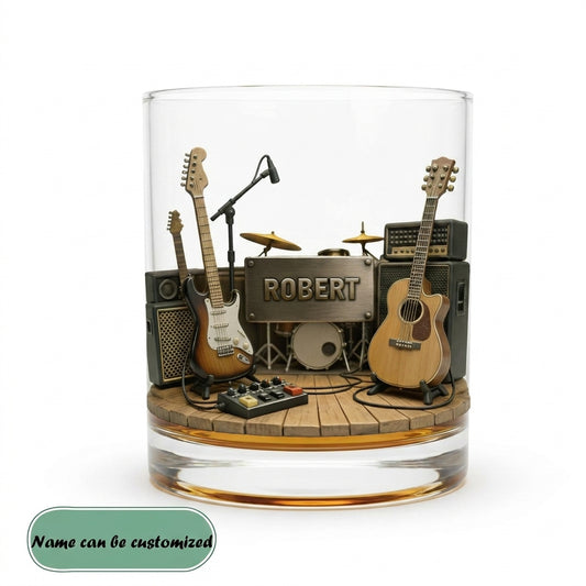 Guitar Personalized 11OZ Round Whiskey Glass