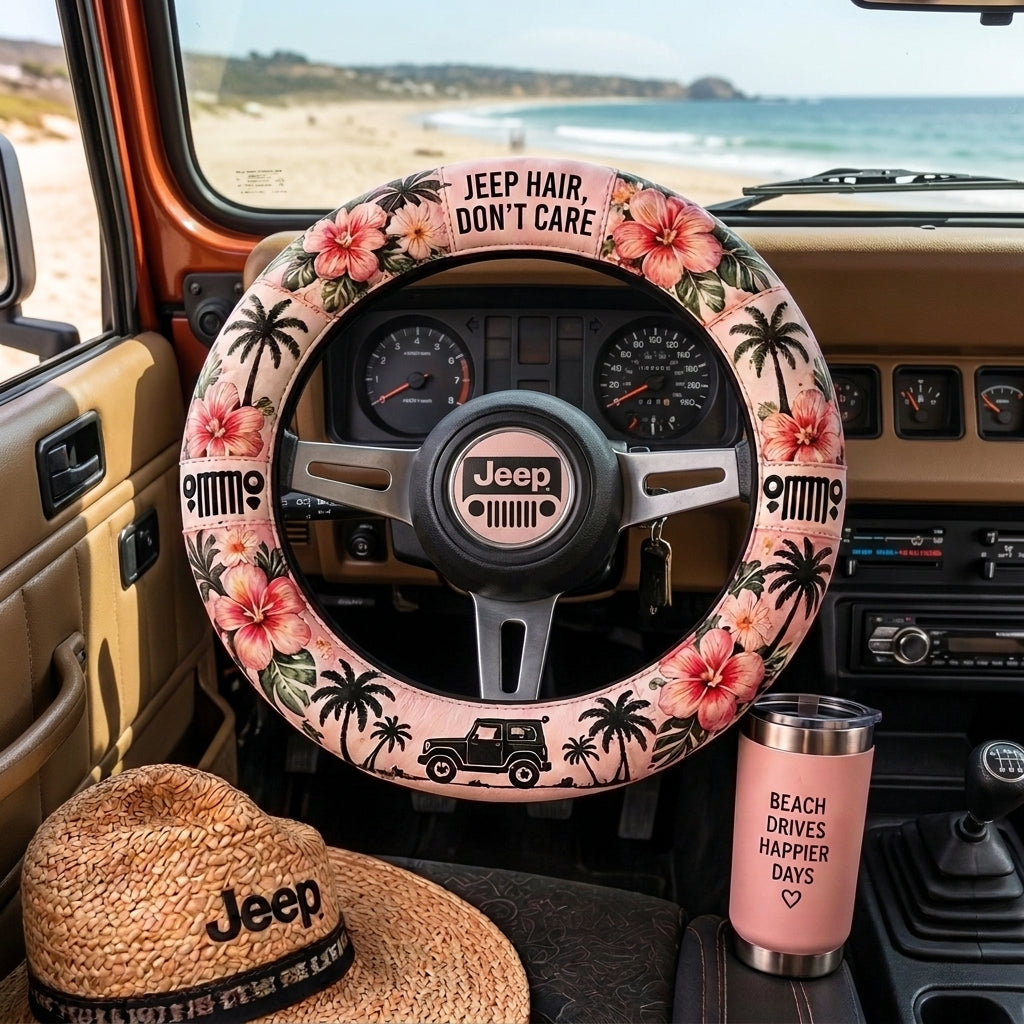 Jeep Hair Don’t Care Floral Steering Wheel Cover