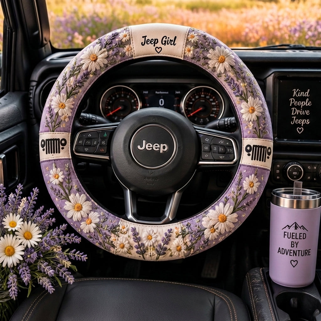 Jeep Girl Daisy & Lavender Floral Steering Wheel Cover