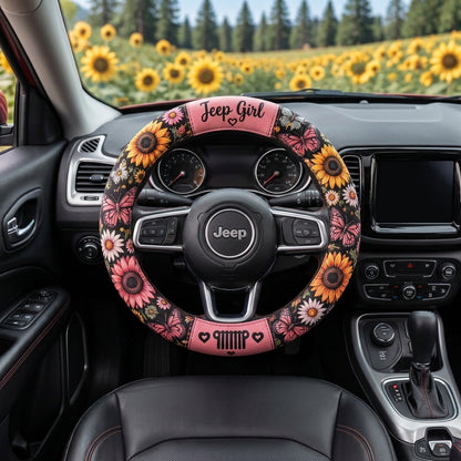 Jeep Girl Sunflower Pink Vibe Steering Wheel Cover