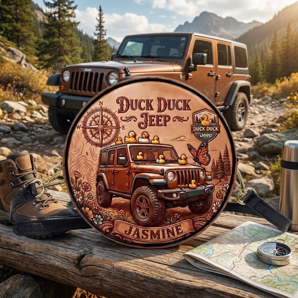 Duck Duck Jeep Personalized Circle Leather Crossbody Bag