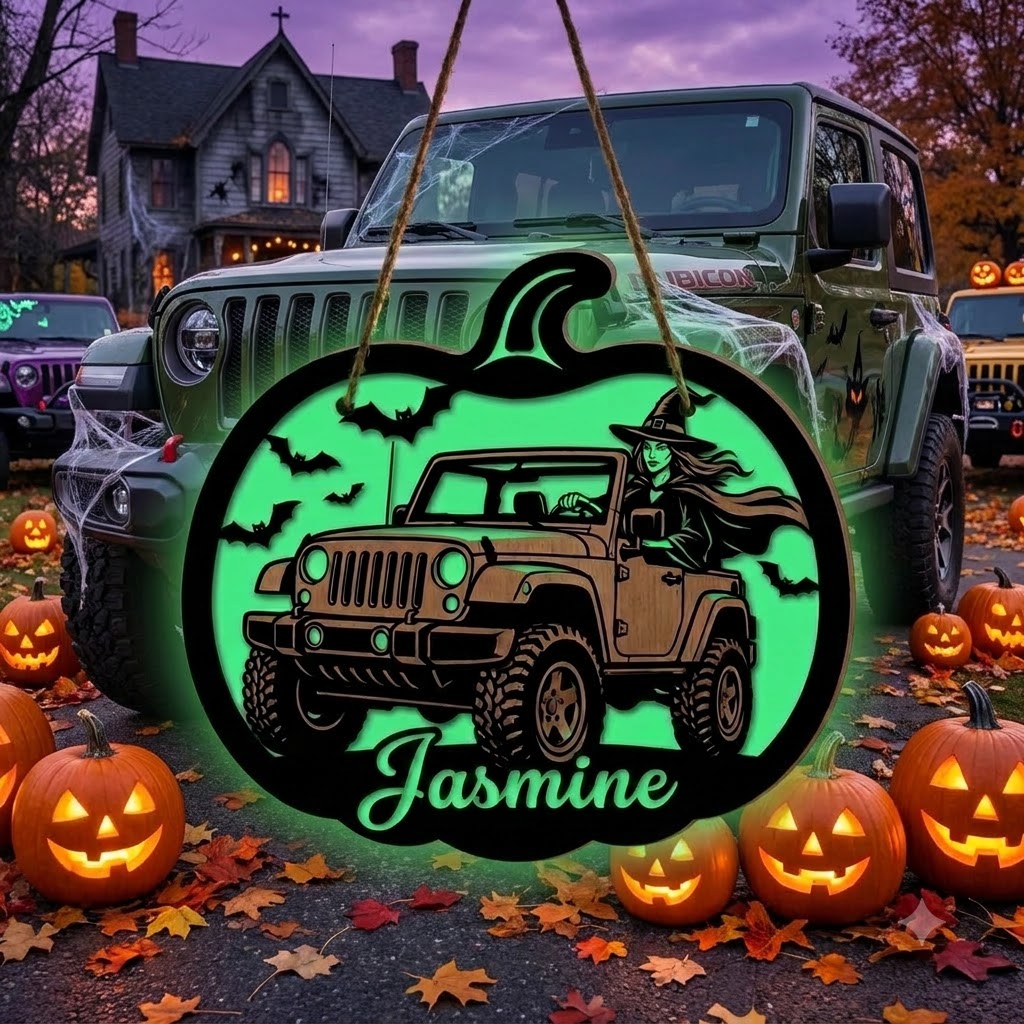 Jeep Witch Personalized Luminous Wooden Sign