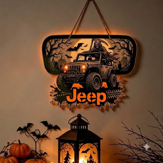Jeep Skull V2 Luminous Wooden Sign