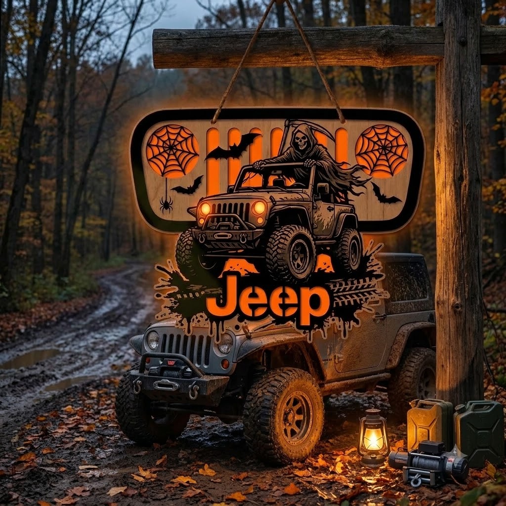 Jeep Skull V2 Luminous Wooden Sign