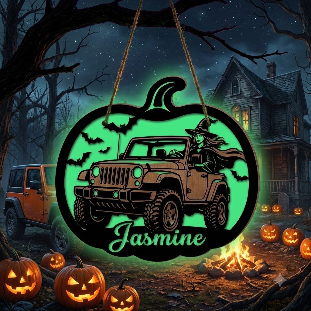 Jeep Witch Personalized Luminous Wooden Sign