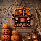 Jeep Skull Girl Luminous Wooden Sign