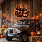 Jeep Skull Girl Luminous Wooden Sign