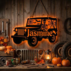 Jeep Skeleton Personalized Luminous Wooden Sign