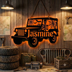 Jeep Skeleton Personalized Luminous Wooden Sign