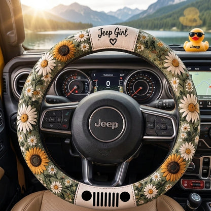 Sunflower & Daisy Floral Boho Design Steering Wheel Cover