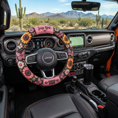 Jeep Girl Sunflower Pink Vibe Steering Wheel Cover