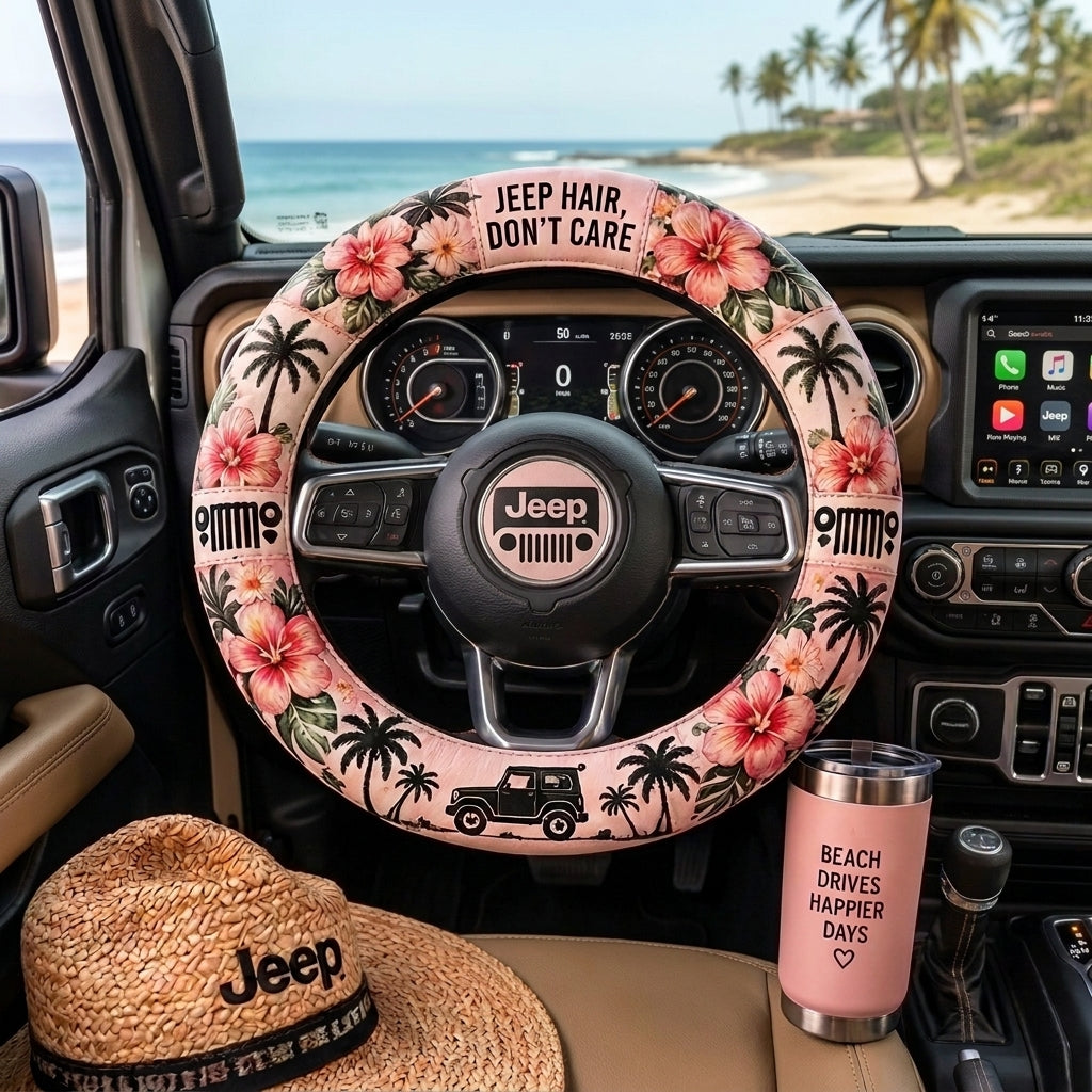 Jeep Hair Don’t Care Floral Steering Wheel Cover