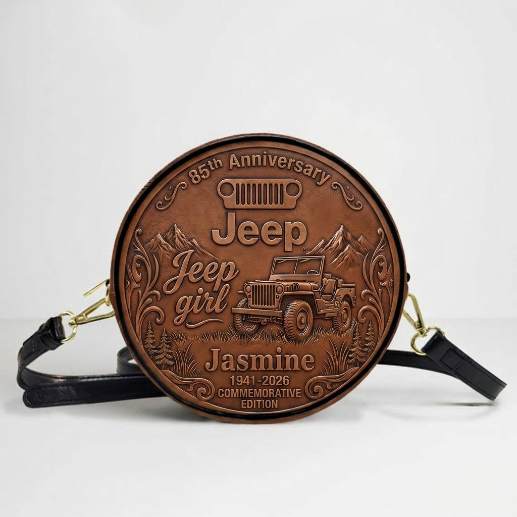 Jeep 85th Anniversary Personalized Circle Leather Crossbody Bag