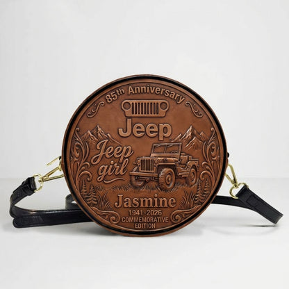 Jeep 85th Anniversary Personalized Circle Leather Crossbody Bag
