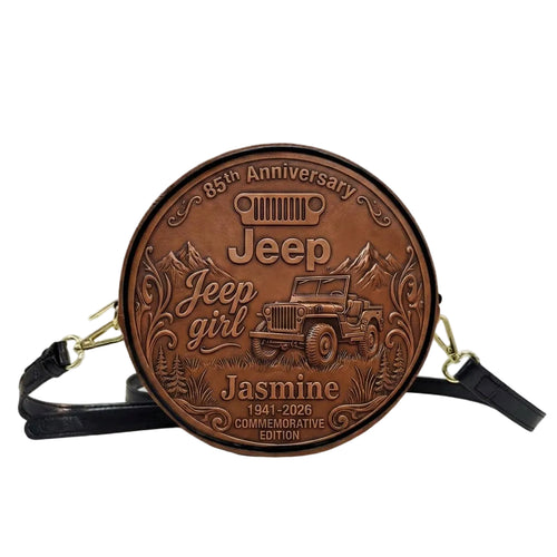 Jeep 85th Anniversary Personalized Circle Leather Crossbody Bag