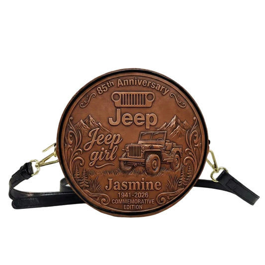 Jeep 85th Anniversary Personalized Circle Leather Crossbody Bag