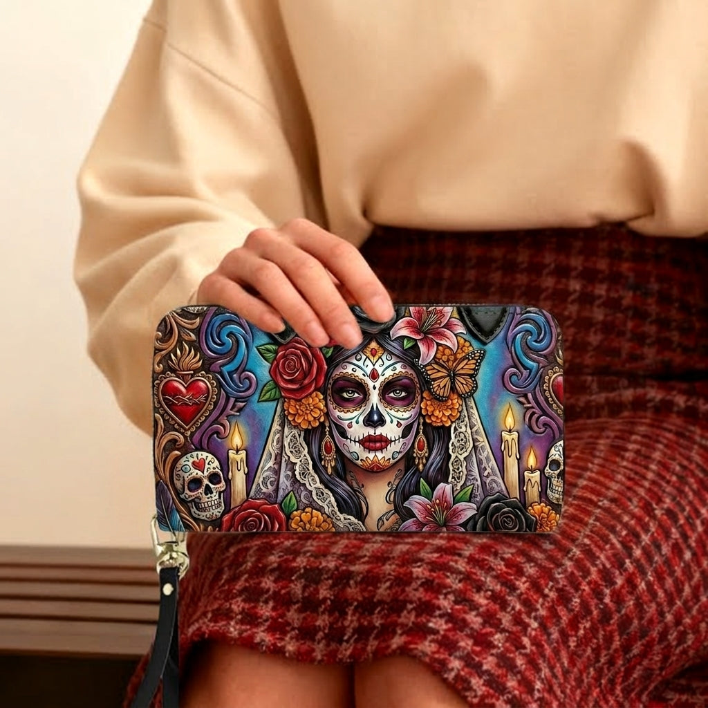Forever In Bloom Rose Skull Lady Personalized Leather Bag + Free Wallet