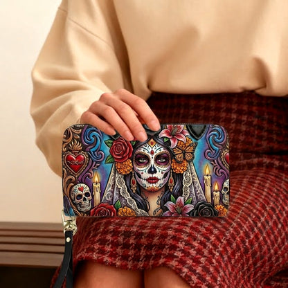 Forever In Bloom Rose Skull Lady Personalized Leather Bag + Free Wallet
