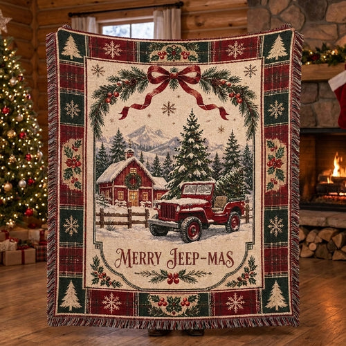 Merry Jeep-mas Woven Blanket