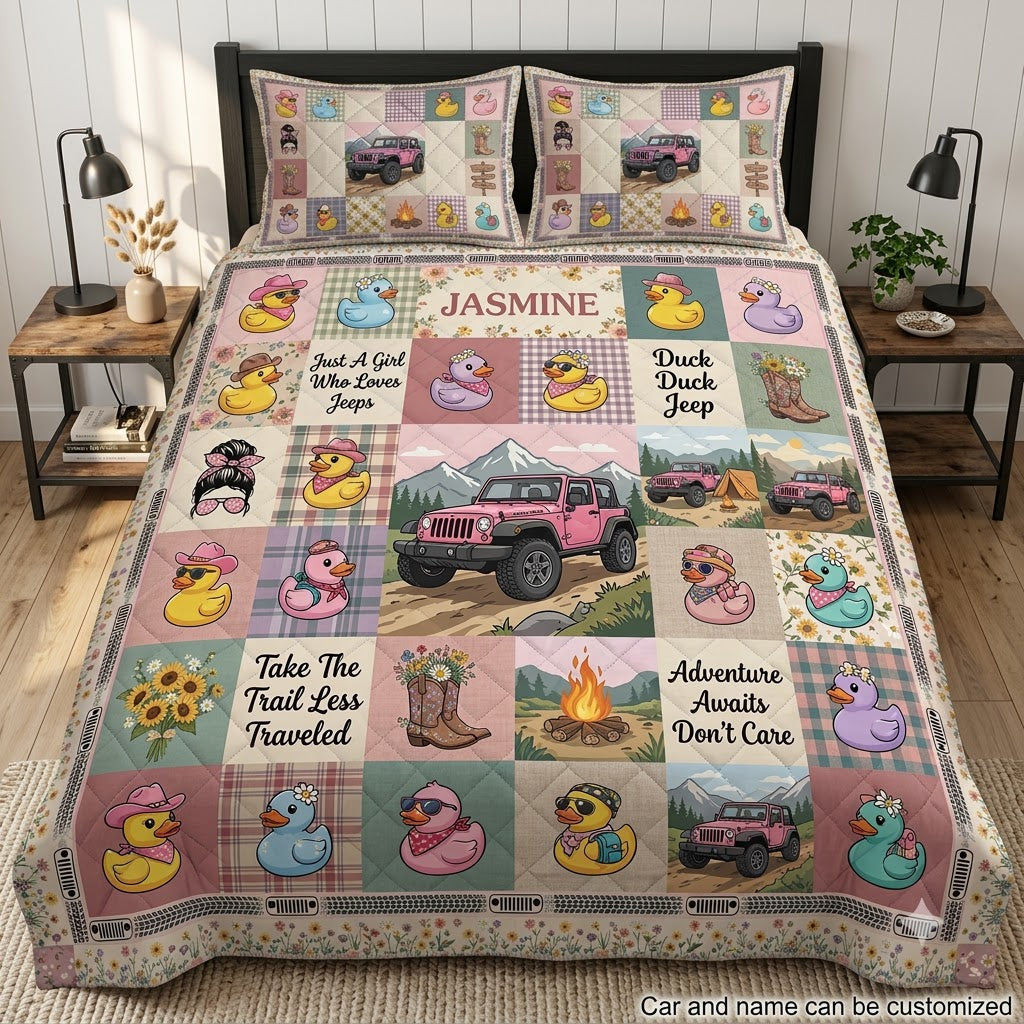 Duck Duck Jeep Girl Personalized Quilt Bedding Set