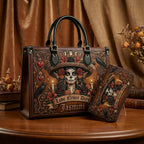Love Never Dies Skull Girl Personalized Leather Bag + Free Wallet