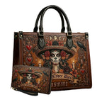 Love Never Dies Skull Girl Personalized Leather Bag + Free Wallet