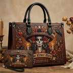 Love Never Dies Skull Girl Personalized Leather Bag + Free Wallet