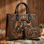 Love Never Dies Skull Couple Personalized Leather Bag + Free Wallet