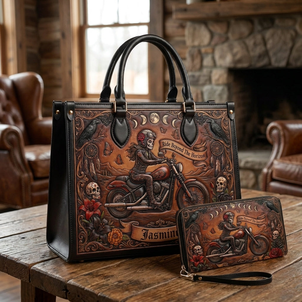 Ride Beyond The Horizon Personalized Leather Bag + Free Wallet