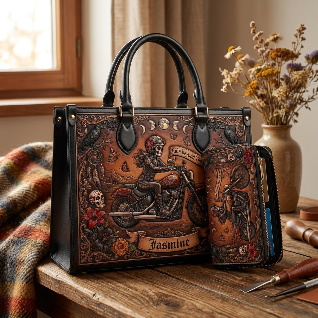 Ride Beyond The Horizon Personalized Leather Bag + Free Wallet