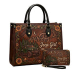 Jeep Girl Sunflower Personalized Leather Bag + Free Wallet