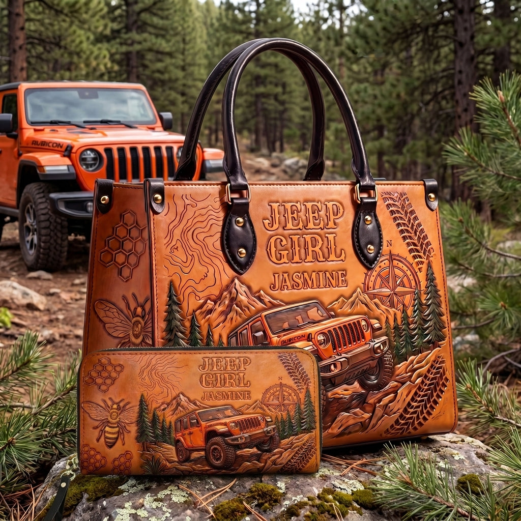 Jeep & Bee Personalized Leather Bag + Free Wallet