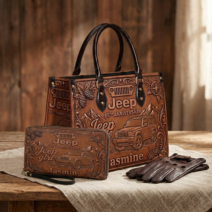 Jeep 85th Anniversary Personalized Leather Bag + Free Leather Wallet