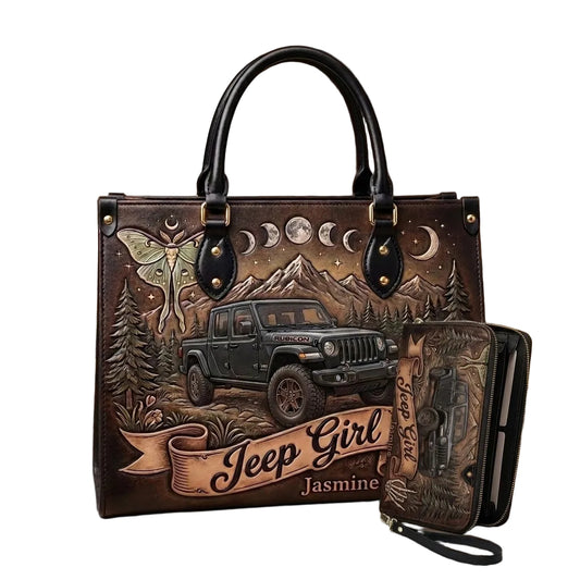 Jeep Girl By Night Personalized Leather Bag + Free Wallet