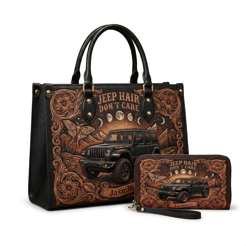 Jeep Hair Don't Care Personalized Leather Bag + Free Wallet