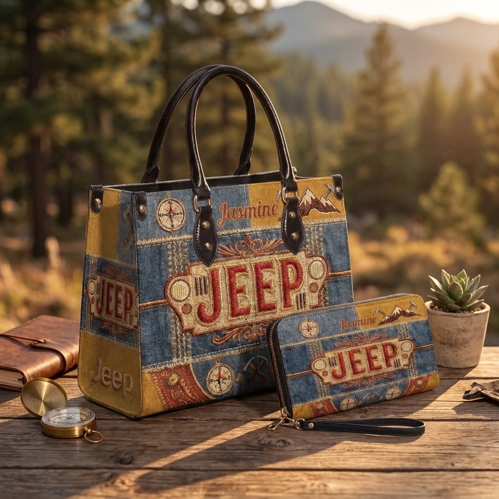 Vintage Jeep Personalized Leather Bag + Free Wallet