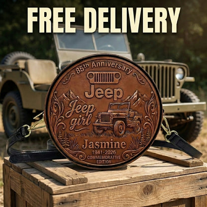 Jeep 85th Anniversary Personalized Circle Leather Crossbody Bag