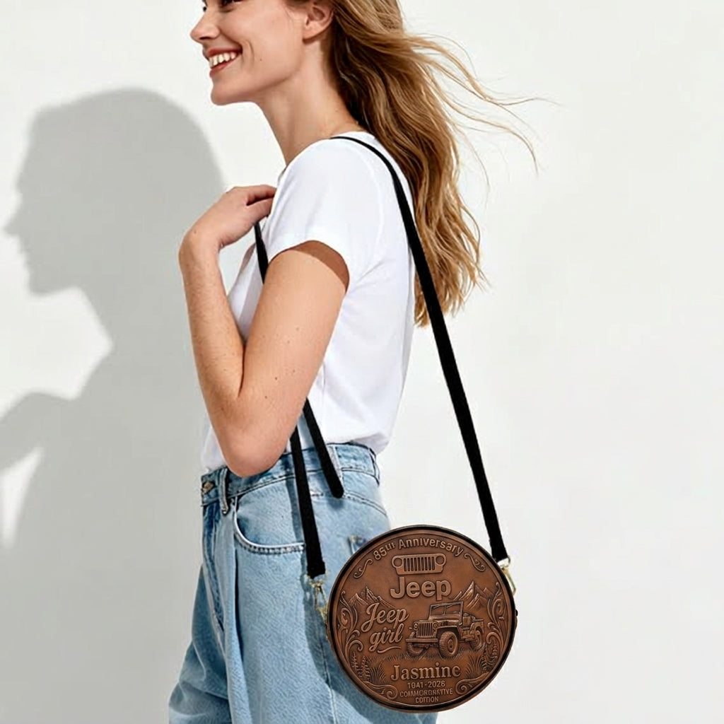 Jeep 85th Anniversary Personalized Circle Leather Crossbody Bag