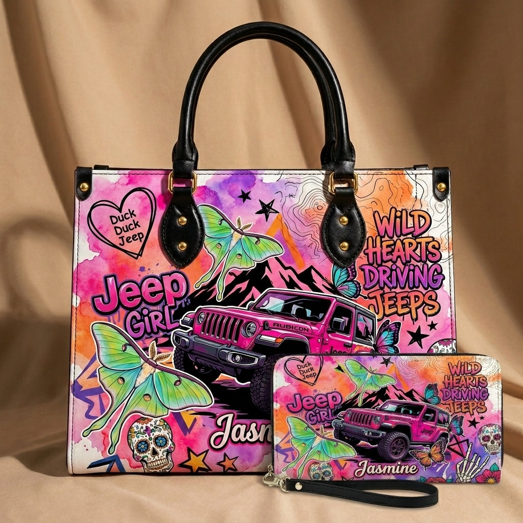 Jeep Skull Girl Personalized Leather Bag + Free Wallet