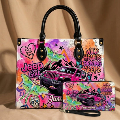 Jeep Skull Girl Personalized Leather Bag + Free Wallet