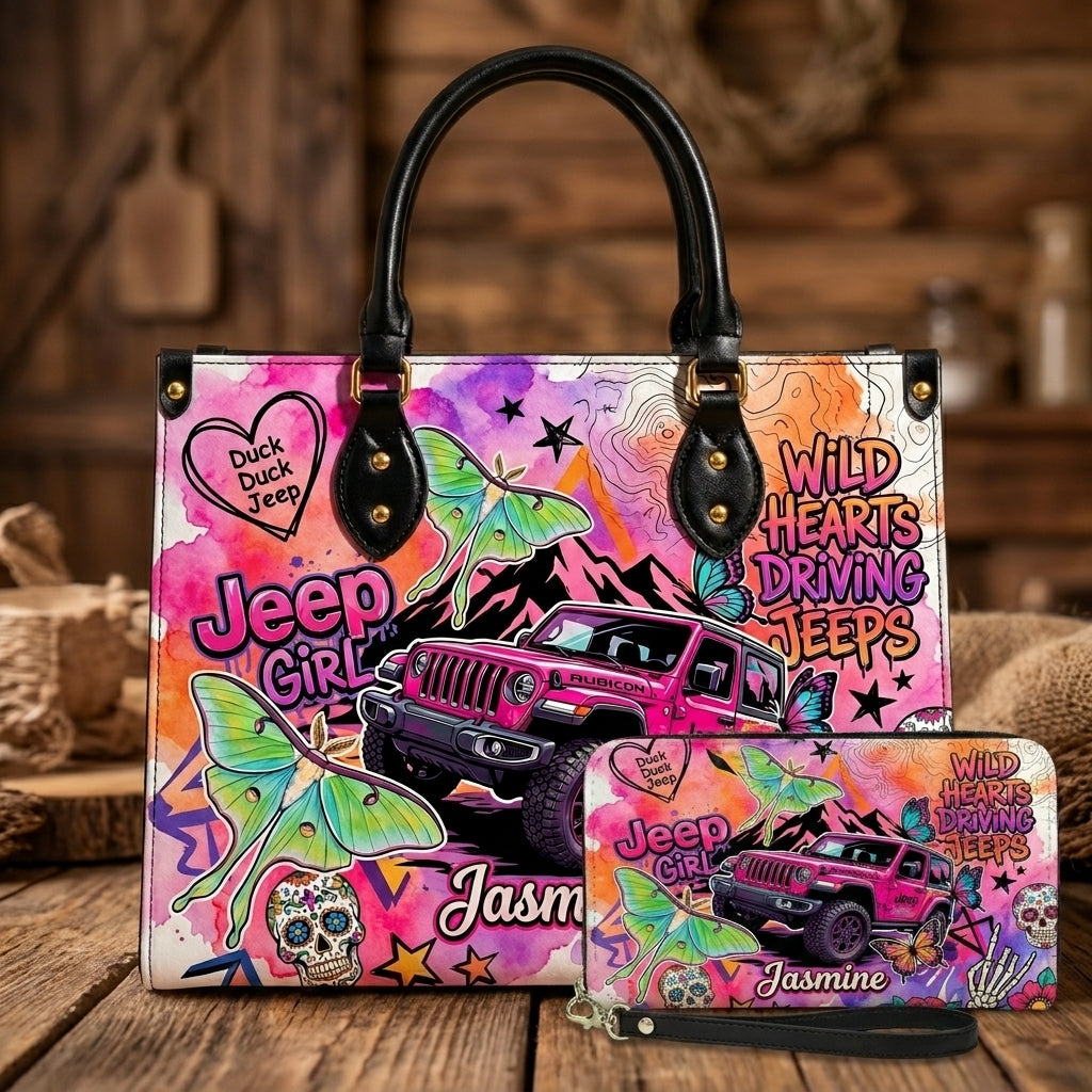 Jeep Skull Girl Personalized Leather Bag + Free Wallet